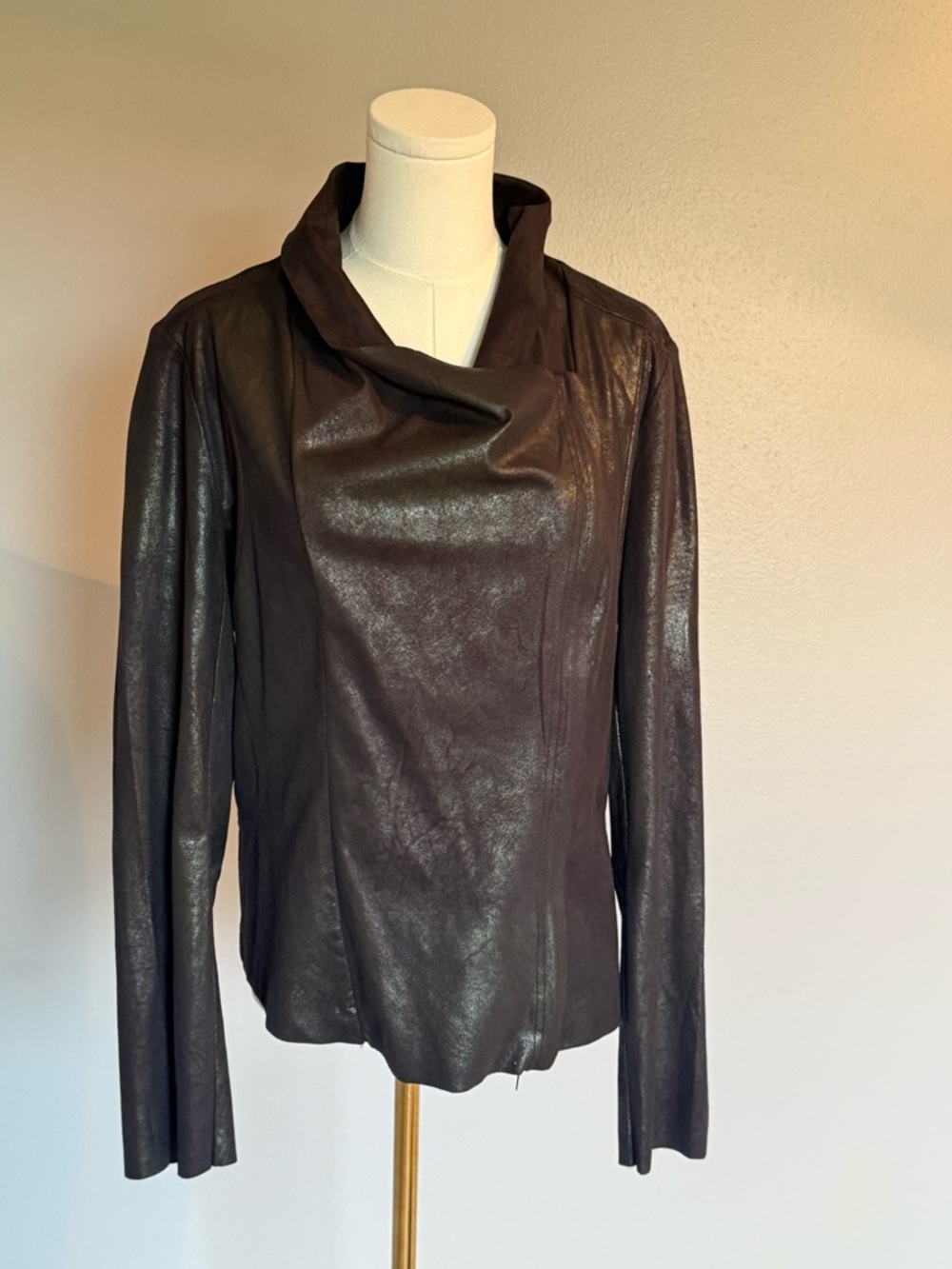 Calvin Klein Black Draped Faux Leather Zip Jacket - Picture 2 of 16